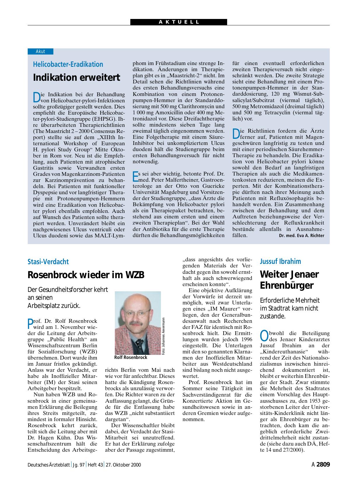 Vorschauseite 1: Helicobacter-Eradikation: Indikation erweitert