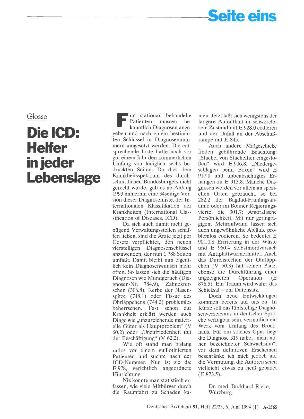 Vorschauseite 1: Glosse: Die ICD: Helfer in jeder Lebenslage