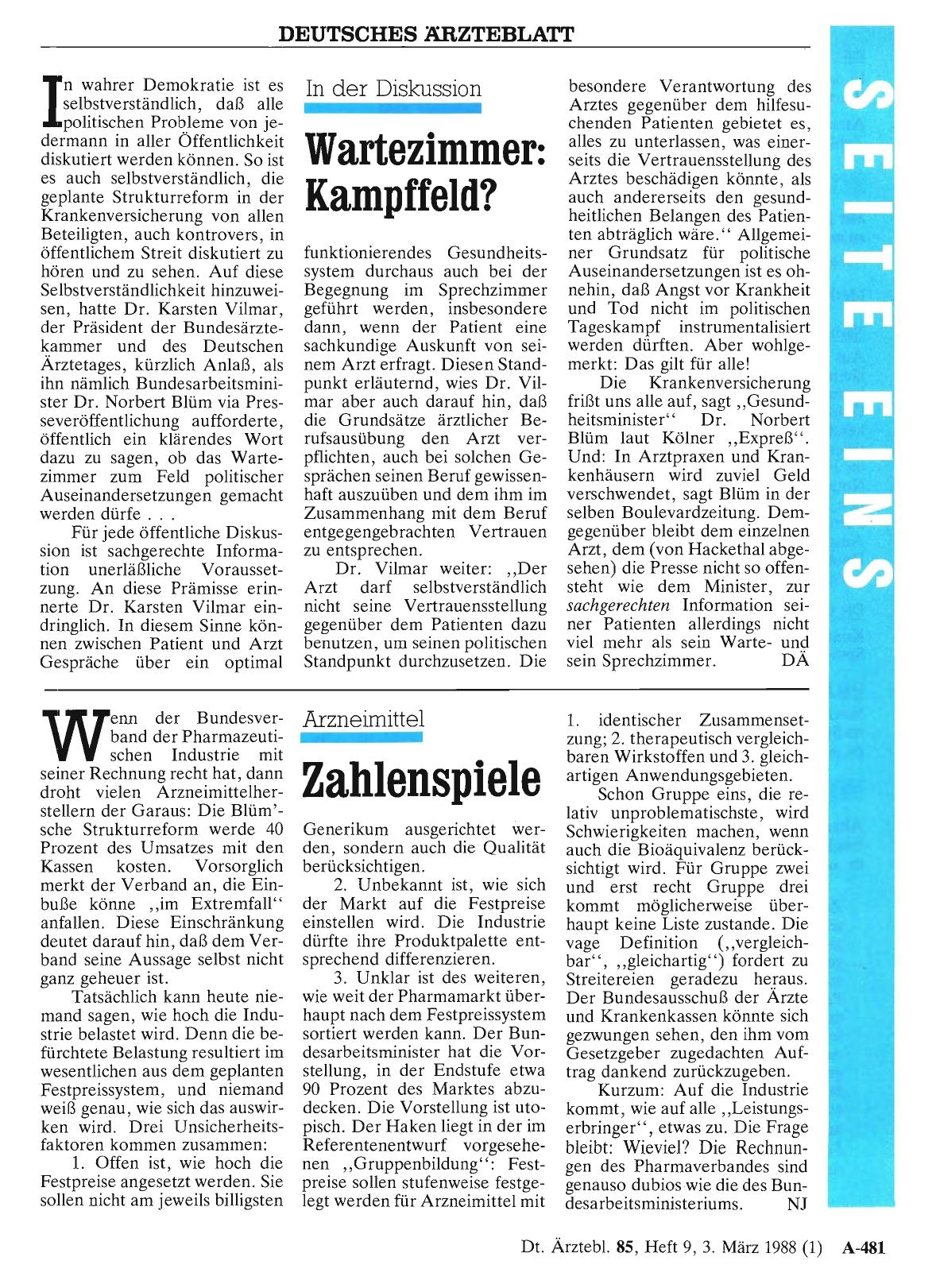 Vorschauseite 1: In der Diskussion: Wartezimmer: Kampffeld?