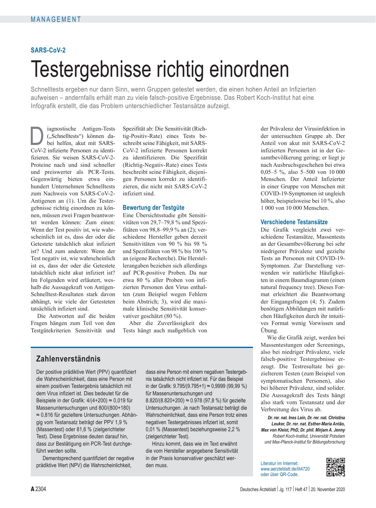 Vorschauseite 1: SARS-CoV-2: Testergebnisse richtig einordnen
