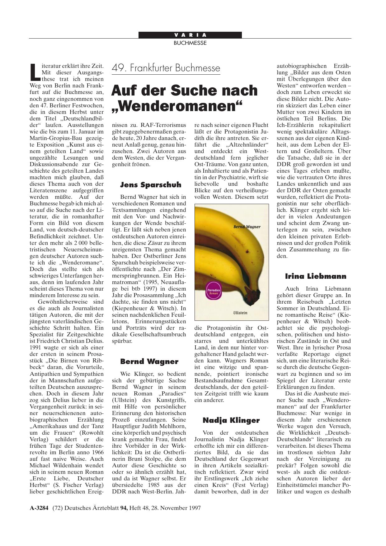 Vorschauseite 1: 49. Frankfurter Buchmesse: Auf der Suche nach „Wenderomanen“