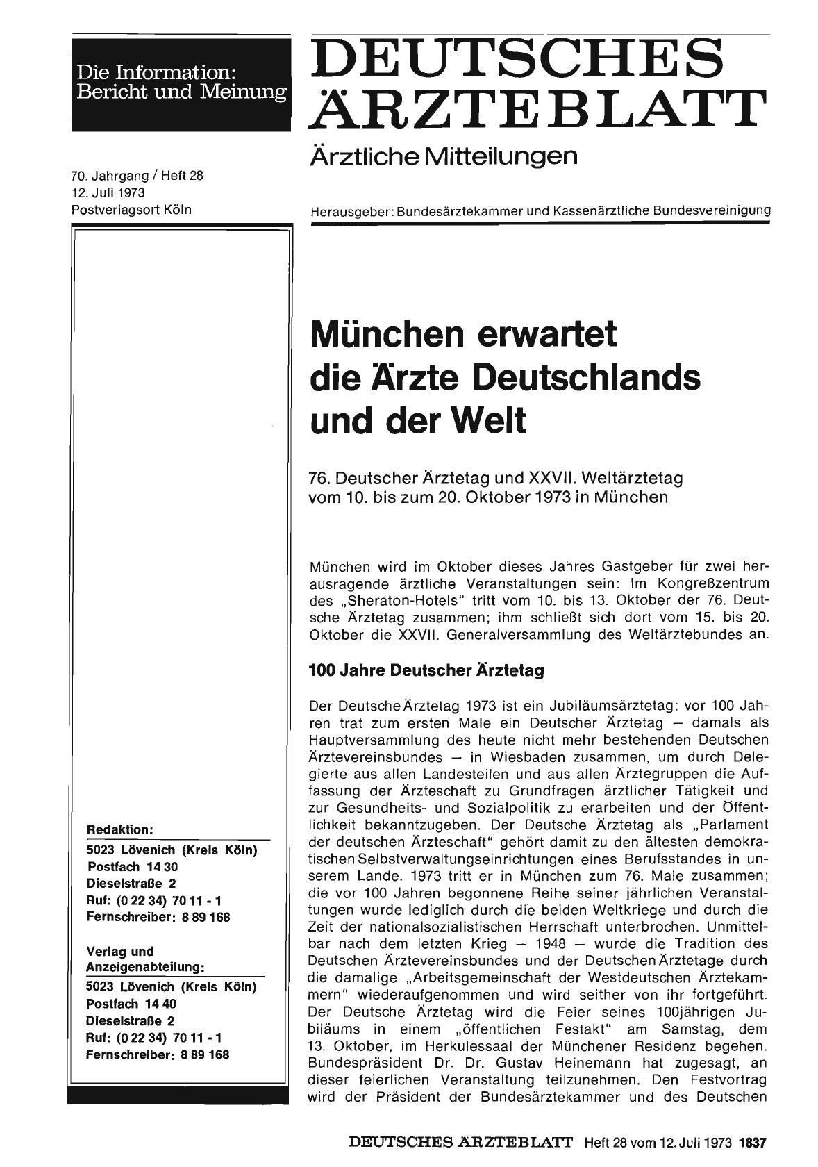 Vorschauseite 1: München erwartet die Ärzte Deutschlands und der Welt