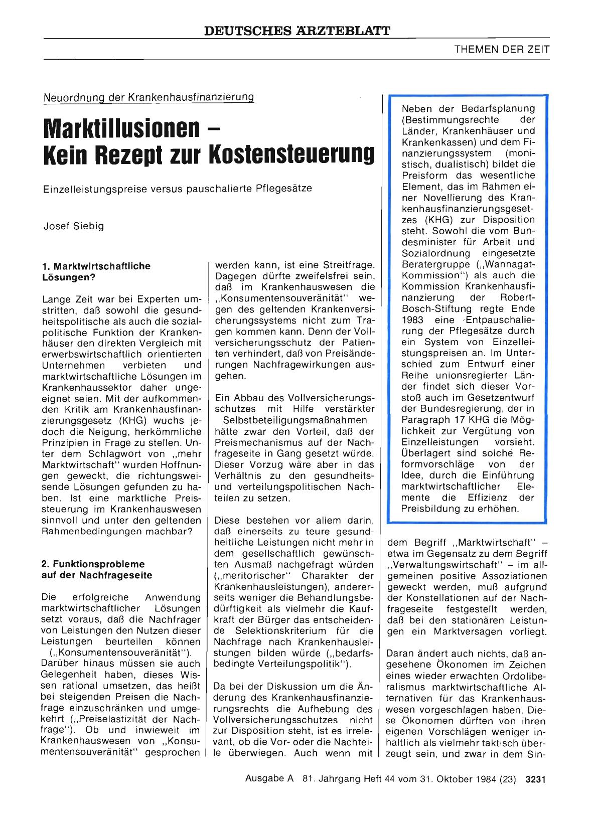 Vorschauseite 1: Neuordnung der Krankenhausfinanzierung: Marktillusionen - Kein Rezept zur Kostensteuerung