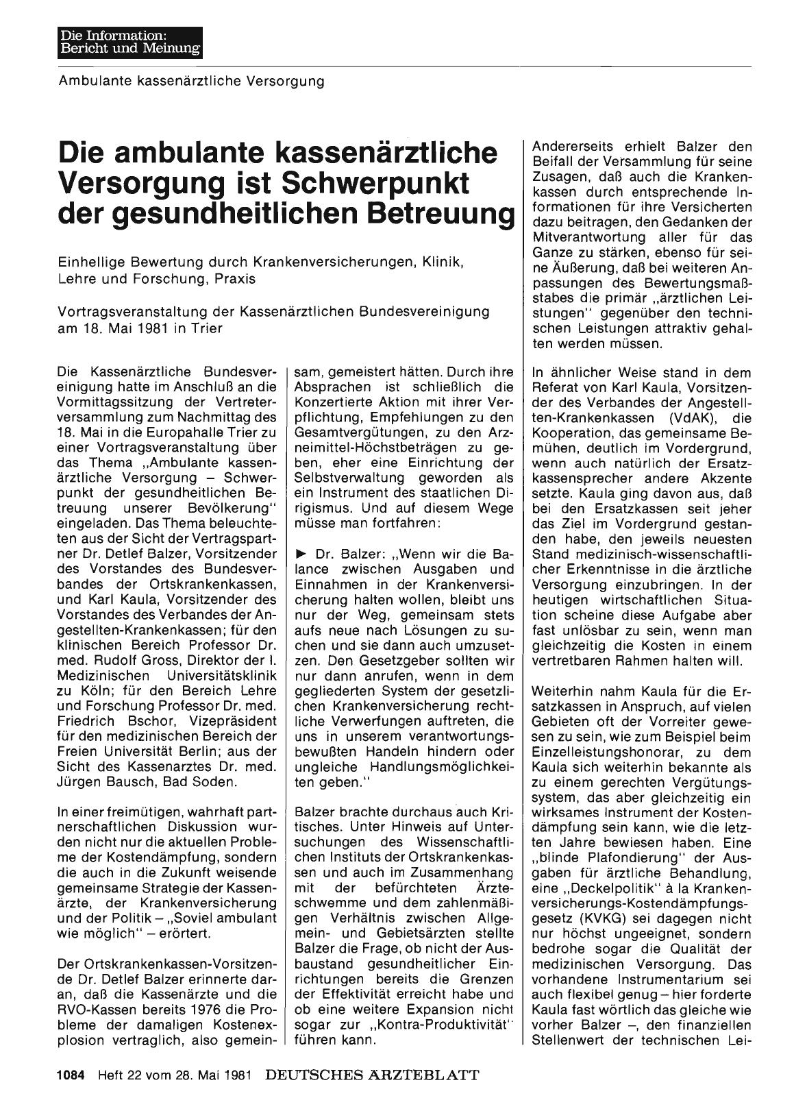 Vorschauseite 1: Die ambulante kassenärztliche Versorgung ist Schwerpunkt der gesundheitlichen Betreuung (Teil 1)