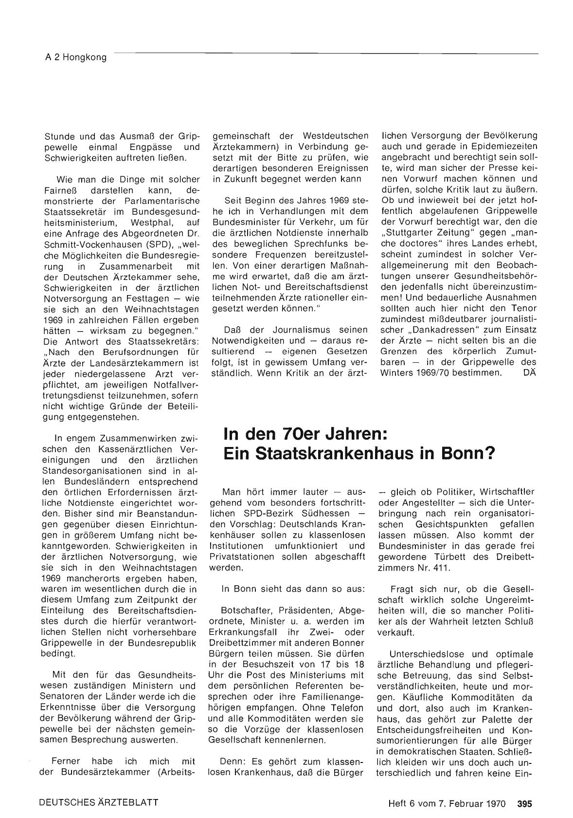 Vorschauseite 1: In den 70er Jahren: Ein Staatskrankenhaus in Bonn?