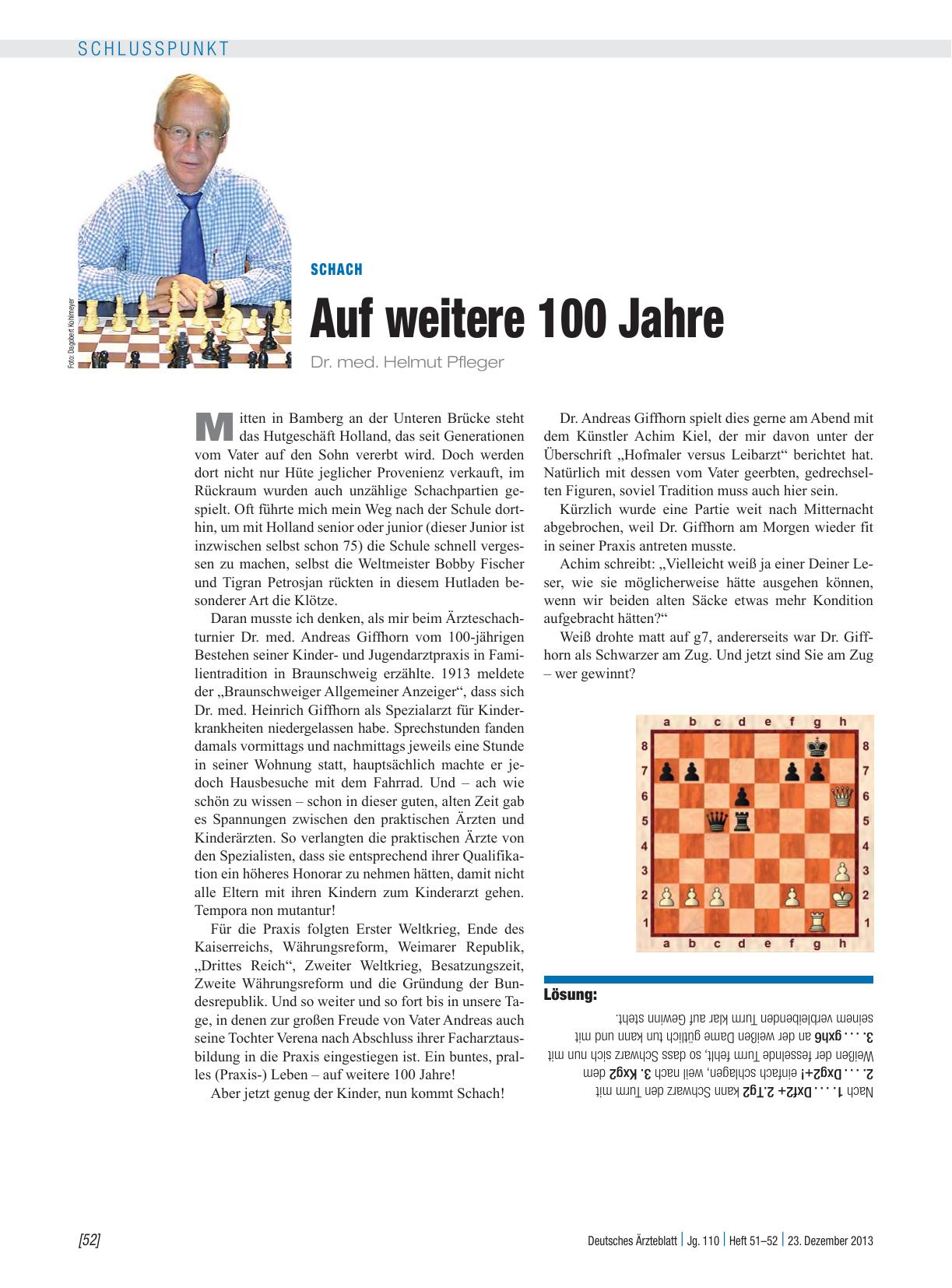 Vorschauseite 1: Schach: Auf weitere 100 Jahre