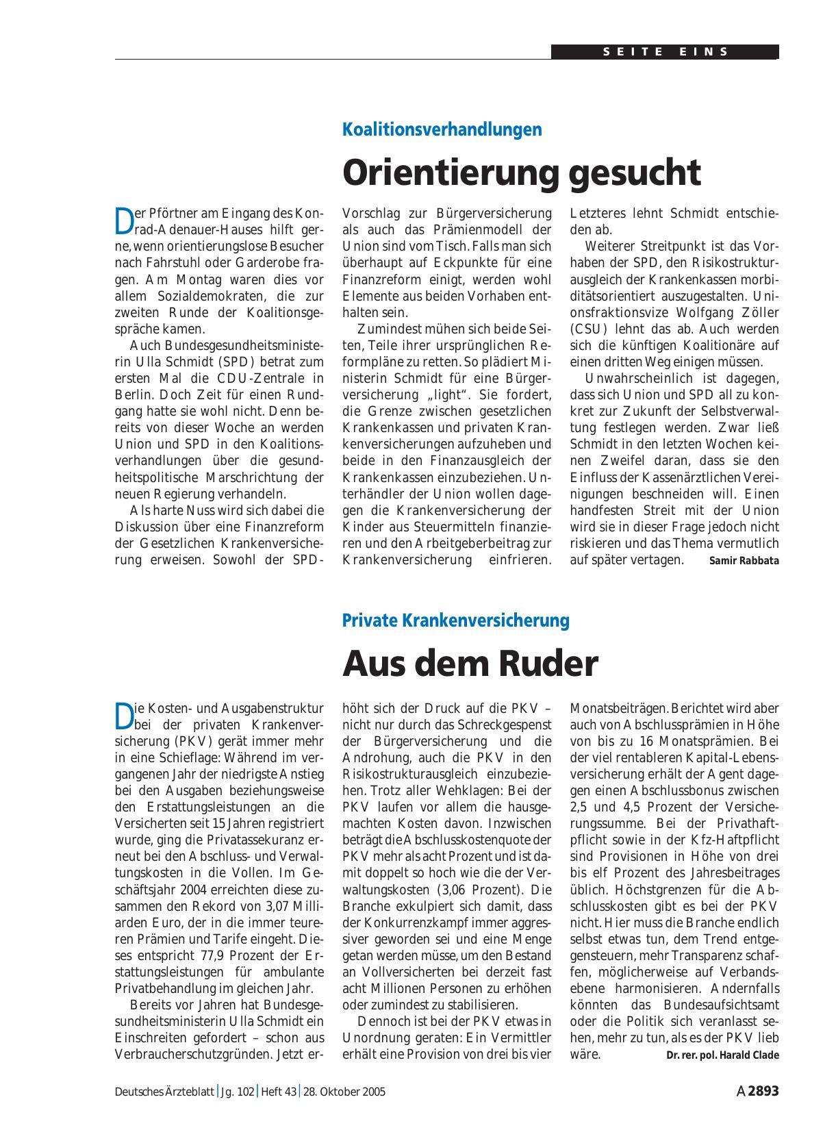 Vorschauseite 1: Private Krankenversicherung: Aus dem Ruder