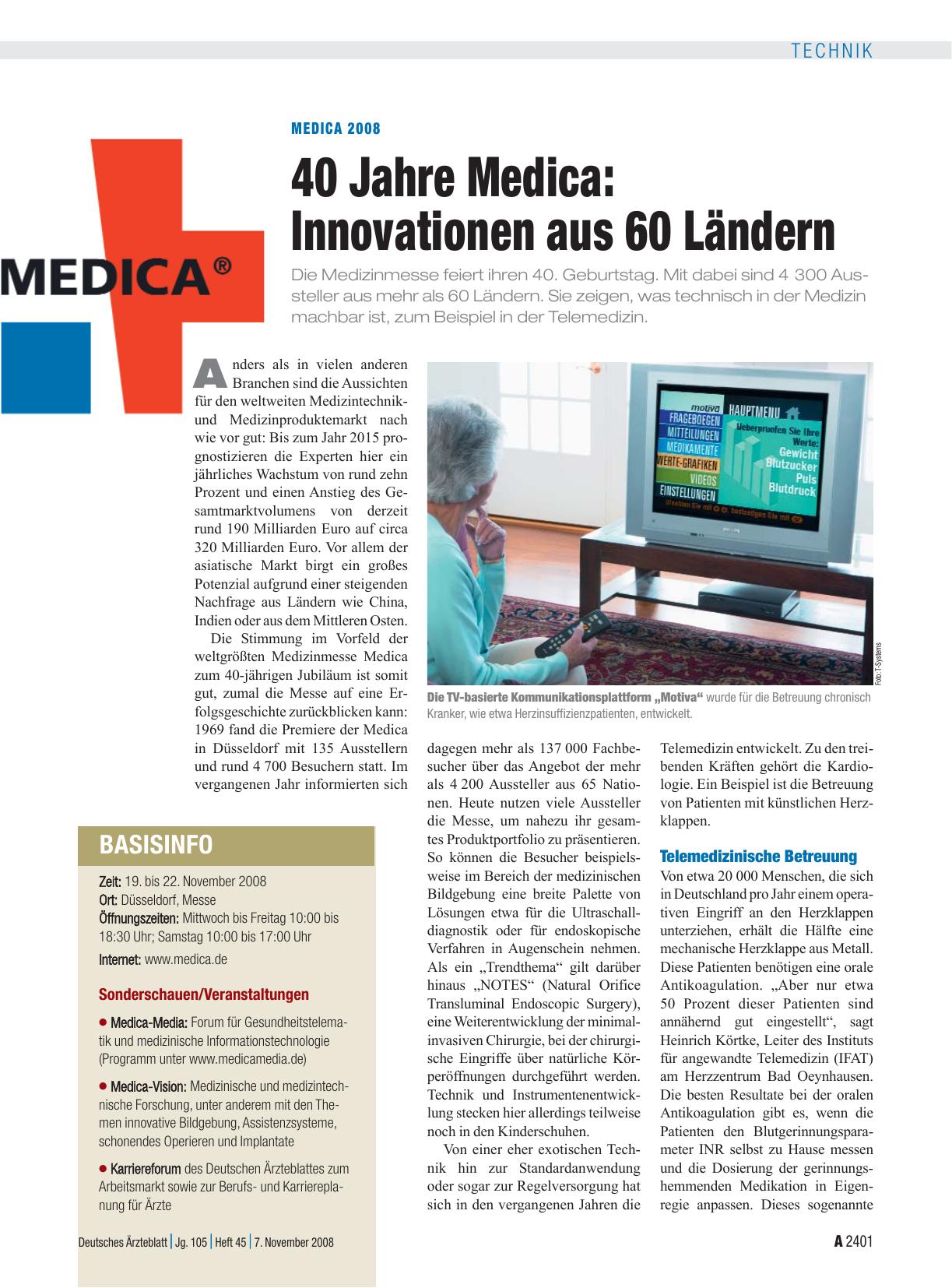 Vorschauseite 1: Medica 2008 – 40 Jahre Medica: Innovationen aus 60 Ländern