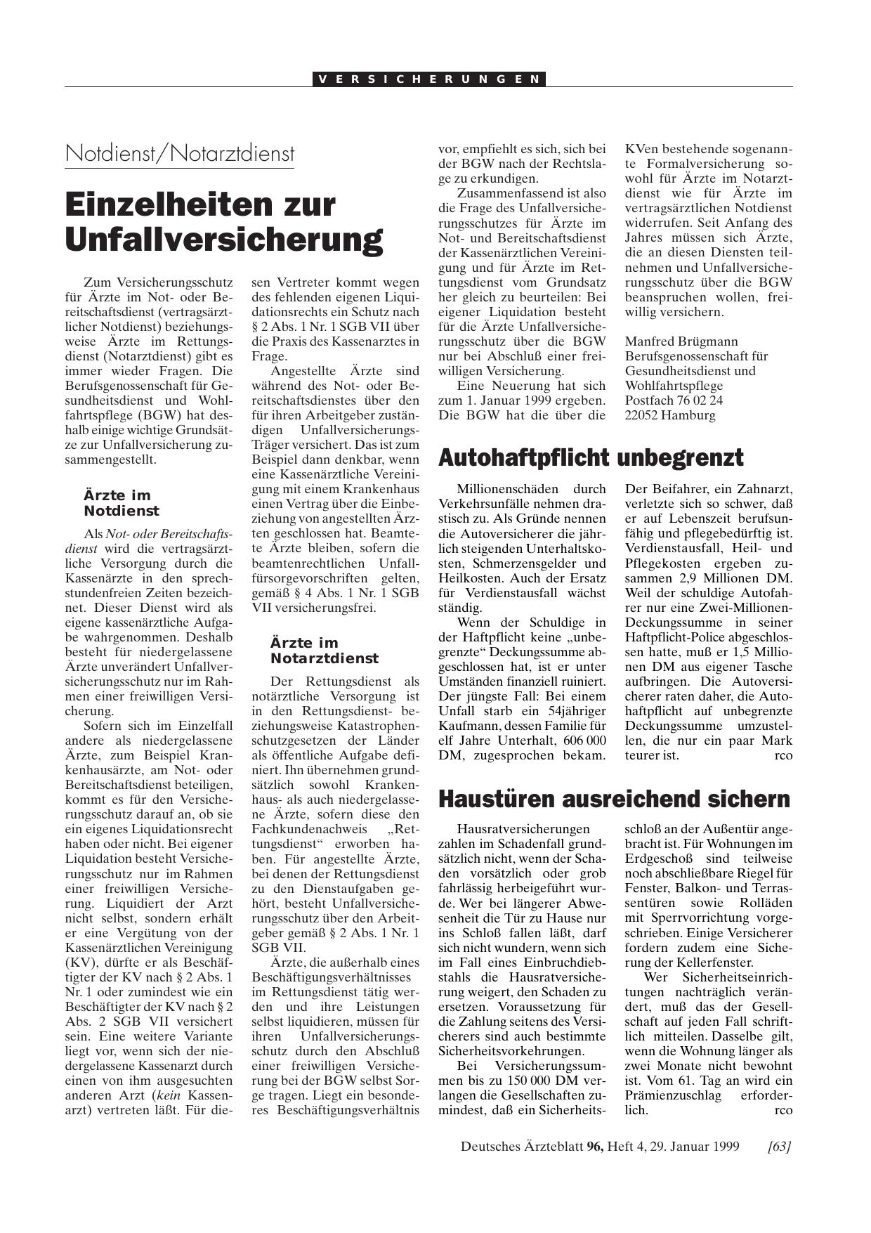 Vorschauseite 1: Notdienst/Notarztdienst: Einzelheiten zur Unfallversicherung