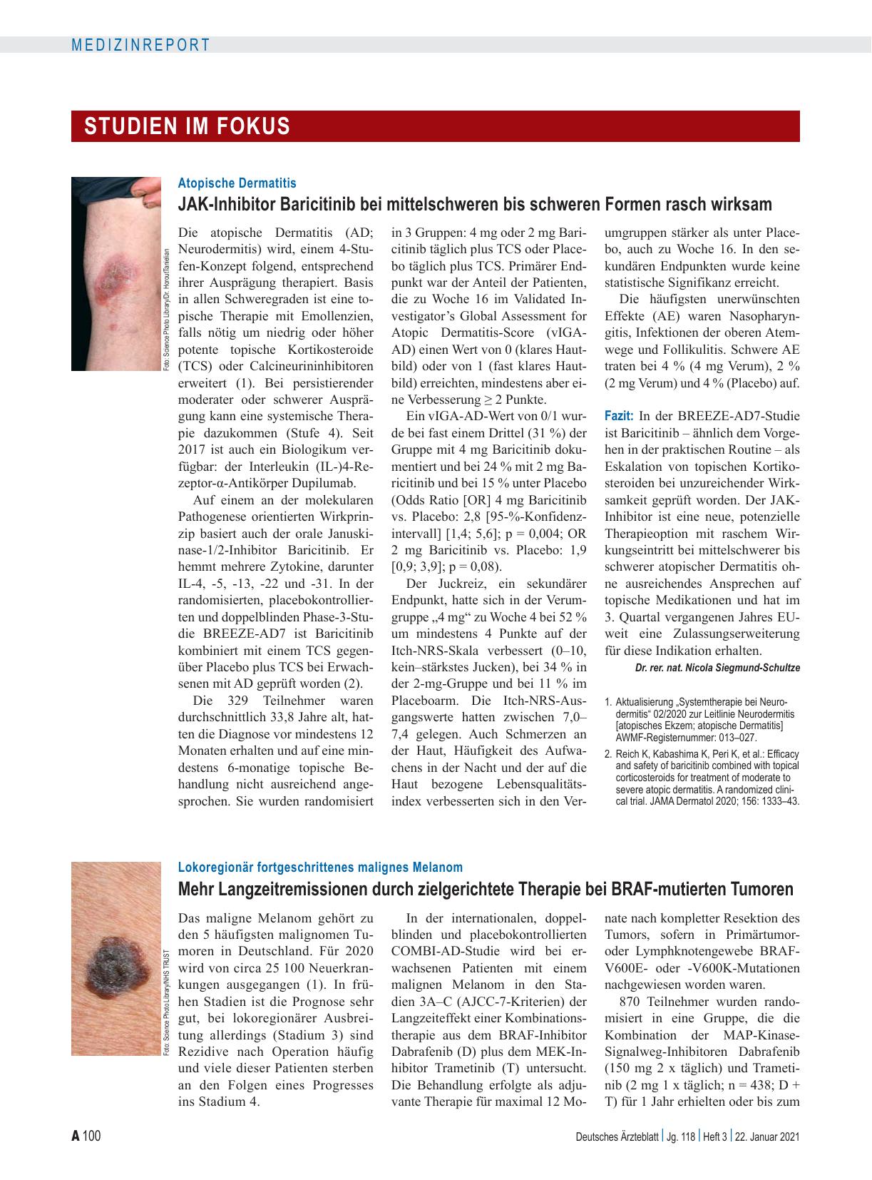 Vorschauseite 1: Atopische Dermatitis: JAK-Inhibitor Baricitinib bei mittelschweren bis schweren Formen rasch wirksam