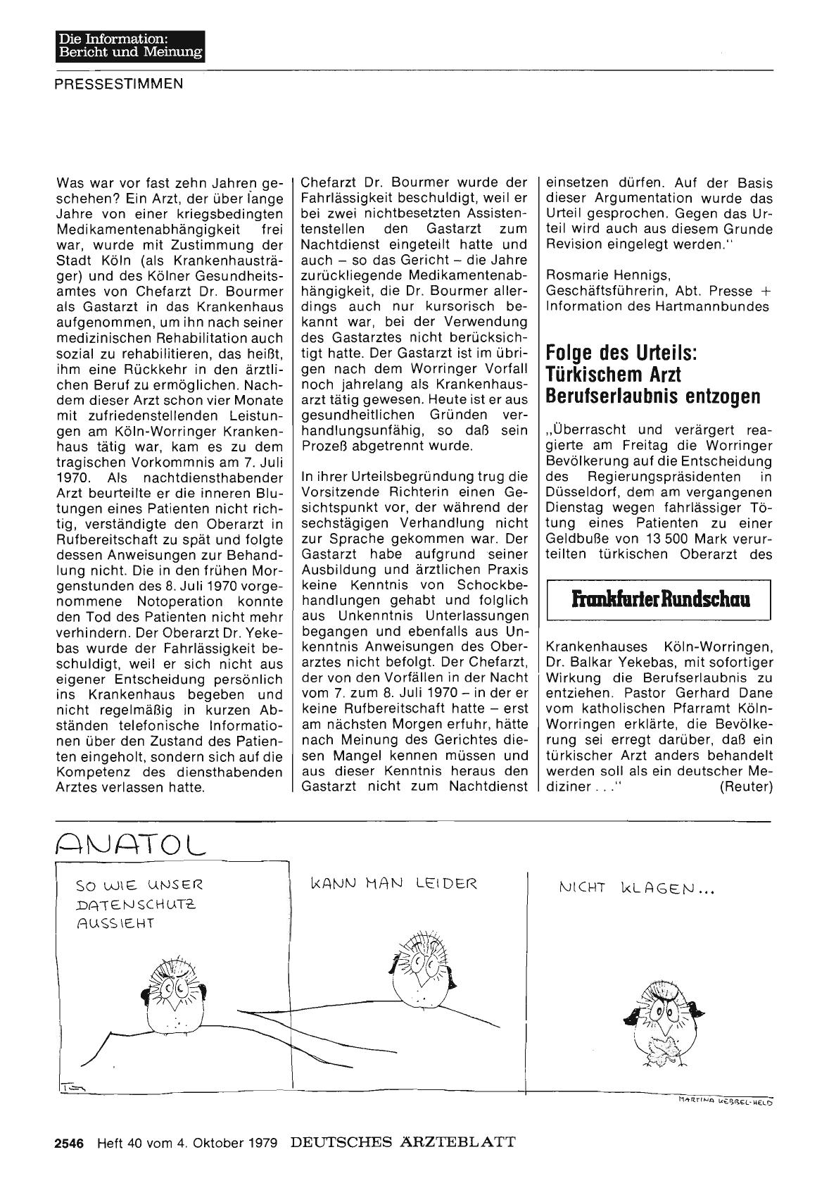 Vorschauseite 1: Folge des Urteils: Türkischem Arzt Berufserlaubnis entzogen