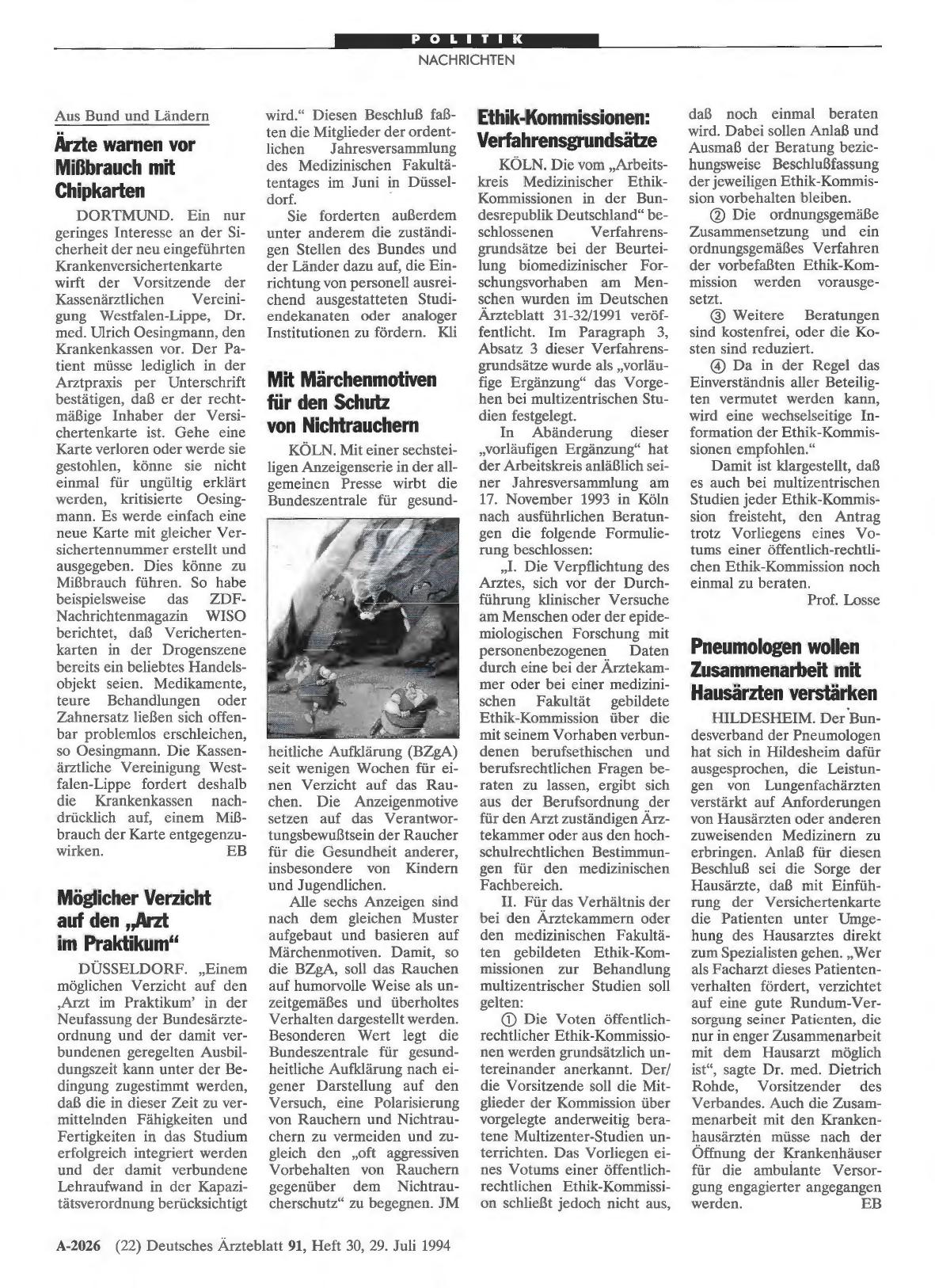 Vorschauseite 1: Ärzte warnen vor Mißbrauch mit Chipkarten