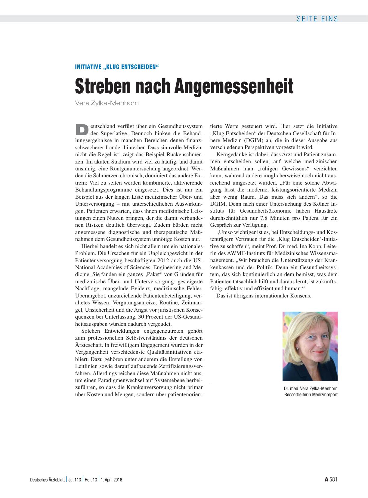 Vorschauseite 1: Initiative „Klug entscheiden“: Streben nach Angemessenheit