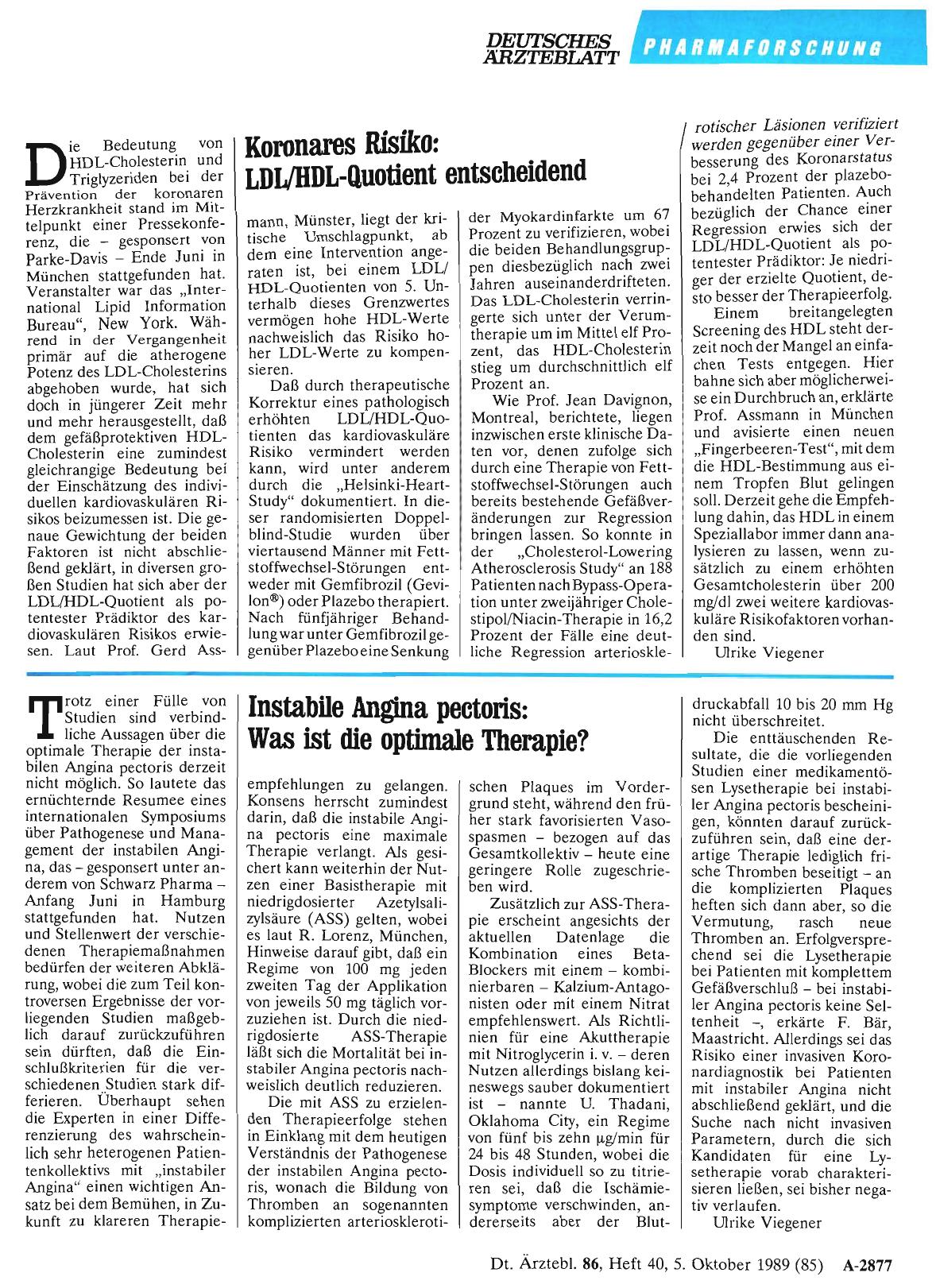 Vorschauseite 1: Koronares Risiko: LDL/HDL-Quotient entscheidend