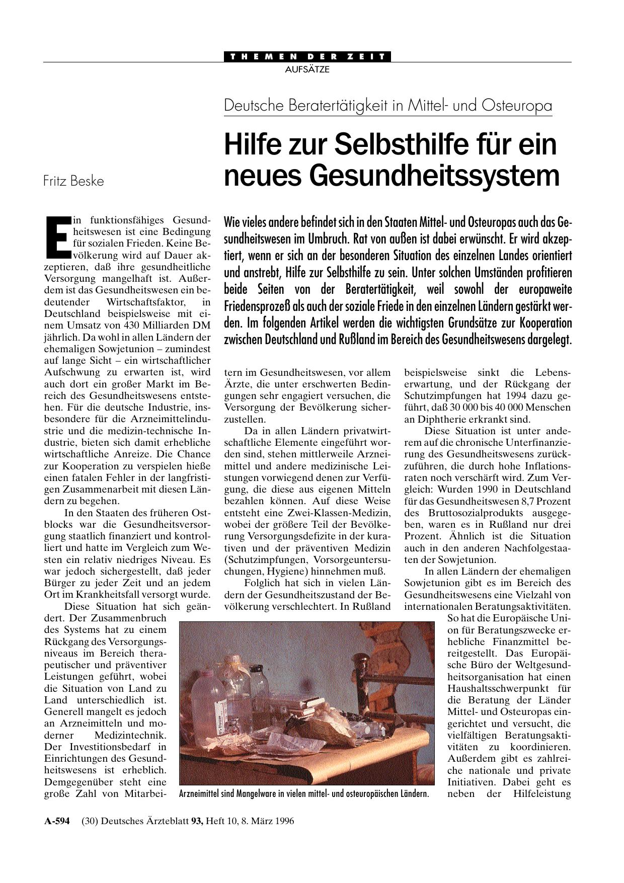 Vorschauseite 1: Deutsche Beratertätigkeit in Mittelund Osteuropa: Hilfe zur Selbsthilfe für ein neues Gesundheitssystem