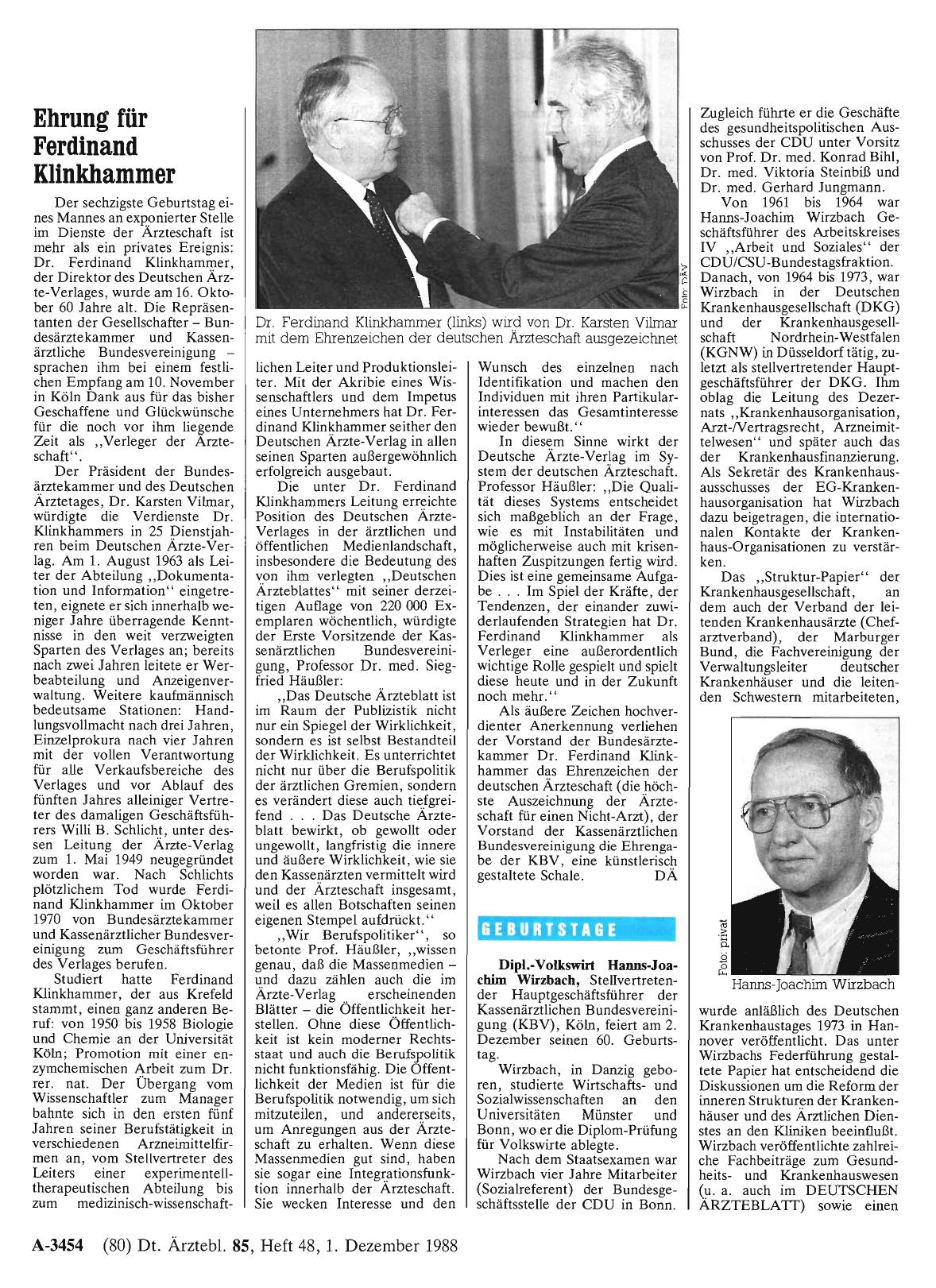 Vorschauseite 1: Ehrung für Ferdinand Klinkhammer