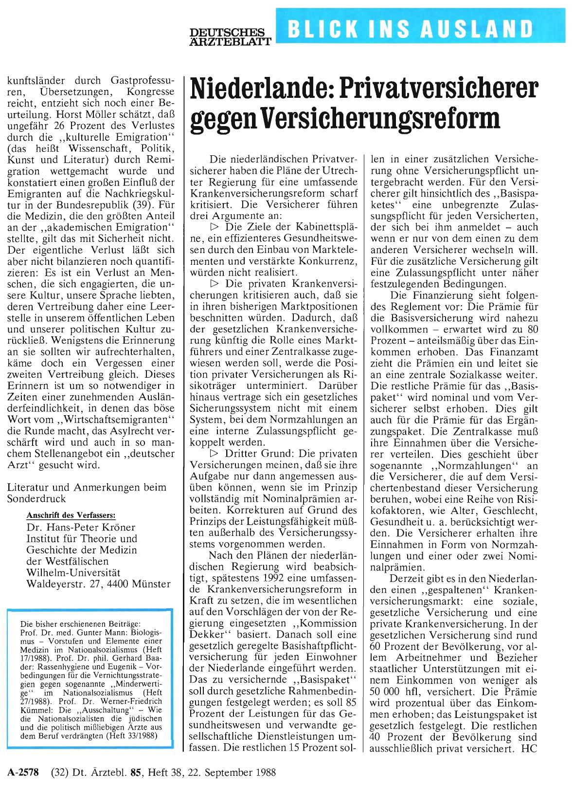 Vorschauseite 1: Niederlande: Privatversicherer gegen Versicherungsreform