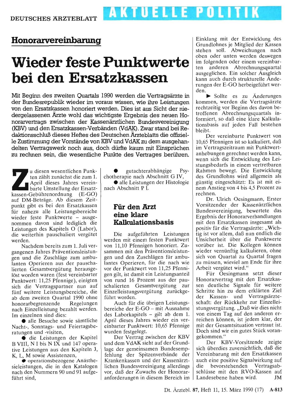 Vorschauseite 1: Honorarvereinbarung: Wieder feste Punktwerte bei den Ersatzkassen