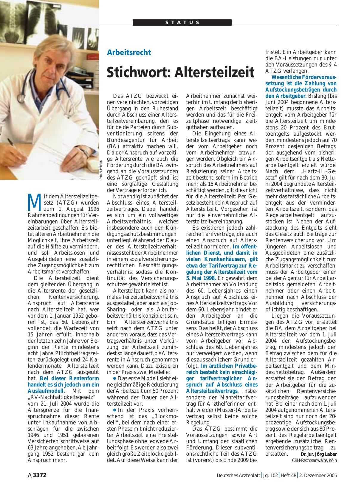 Vorschauseite 1: Arbeitsrecht – Stichwort: Altersteilzeit