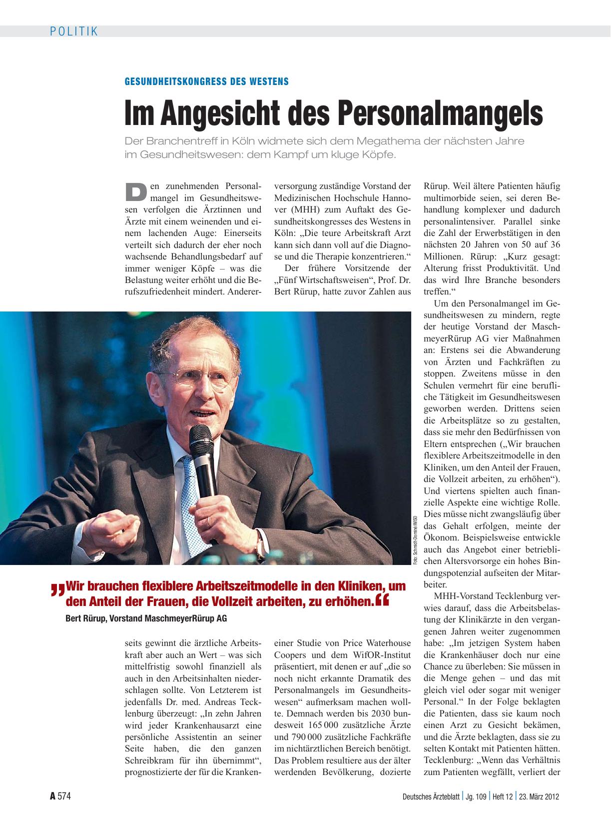 Vorschauseite 1: Gesundheitskongress des Westens: Im Angesicht des Personalmangels