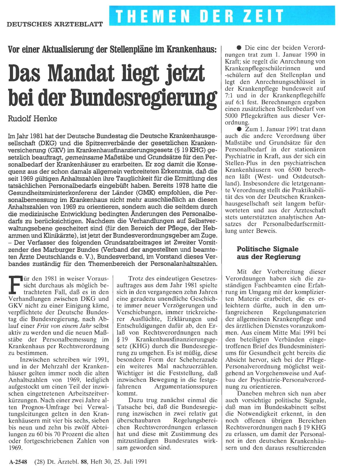 Vorschauseite 1: Vor einer Aktualisierung der Stellenpläne im Krankenhaus: Das Mandat liegt jetzt bei der Bundesregierung