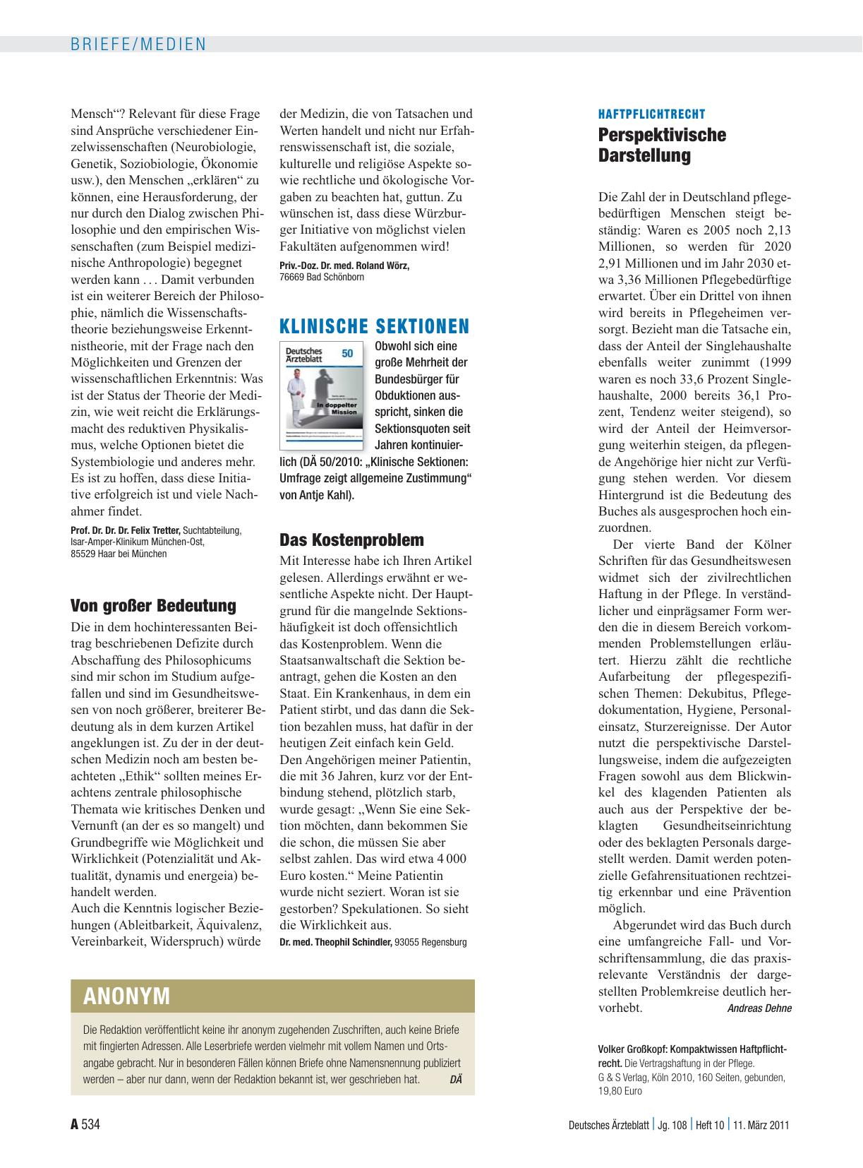 Vorschauseite 1: Klinische Sektionen: Das Kostenproblem