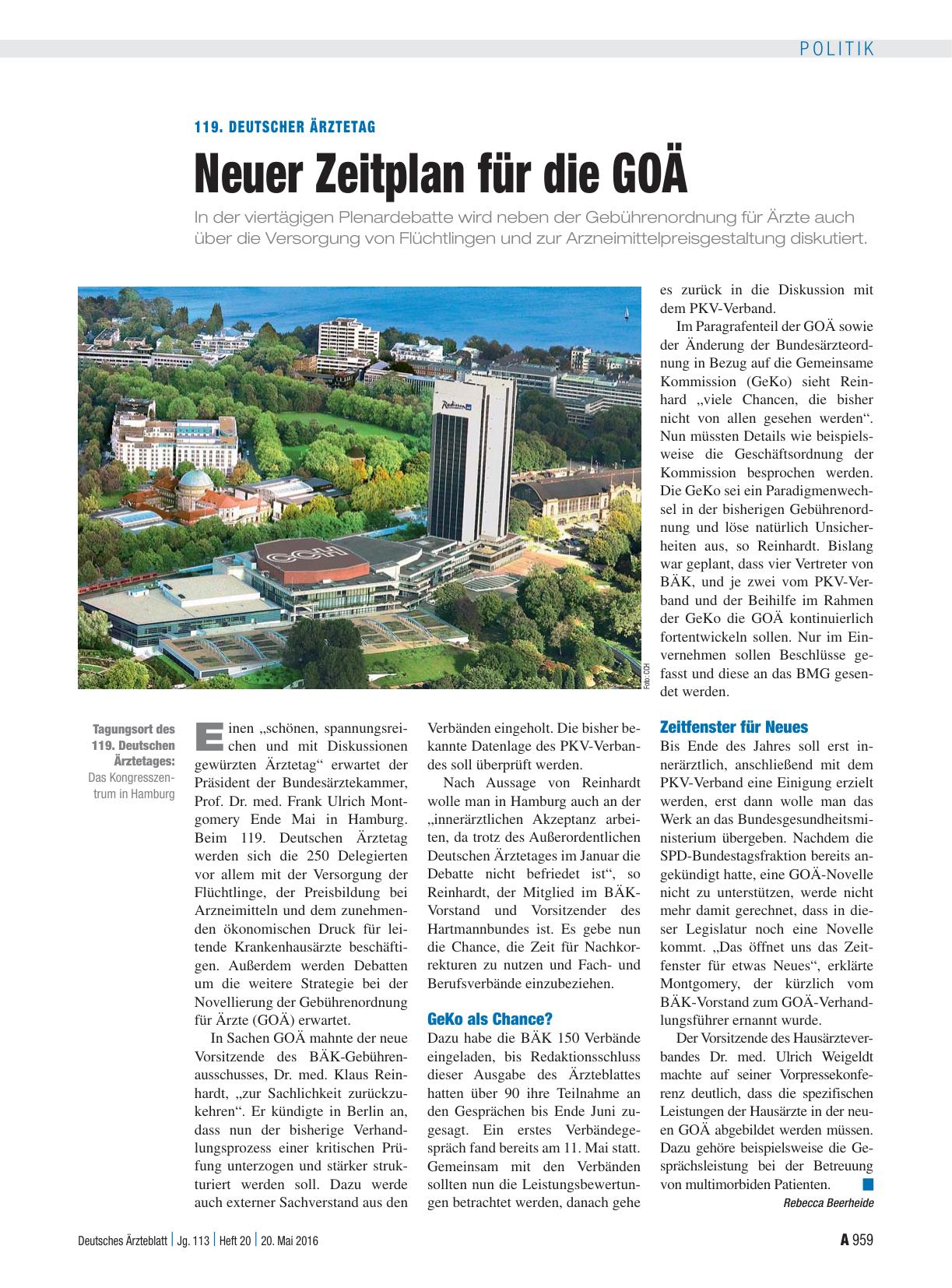 Vorschauseite 1: 119. Deutscher Ärztetag: Neuer Zeitplan für die GOÄ