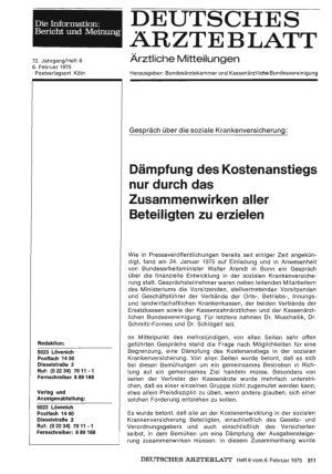 Vorschauseite 1: Gespräch über die soziale Krankenversicherung: Dämpfung des Kostenanstiegs nur durch das Zusammenwirken aller Beteiligten zu erzielen