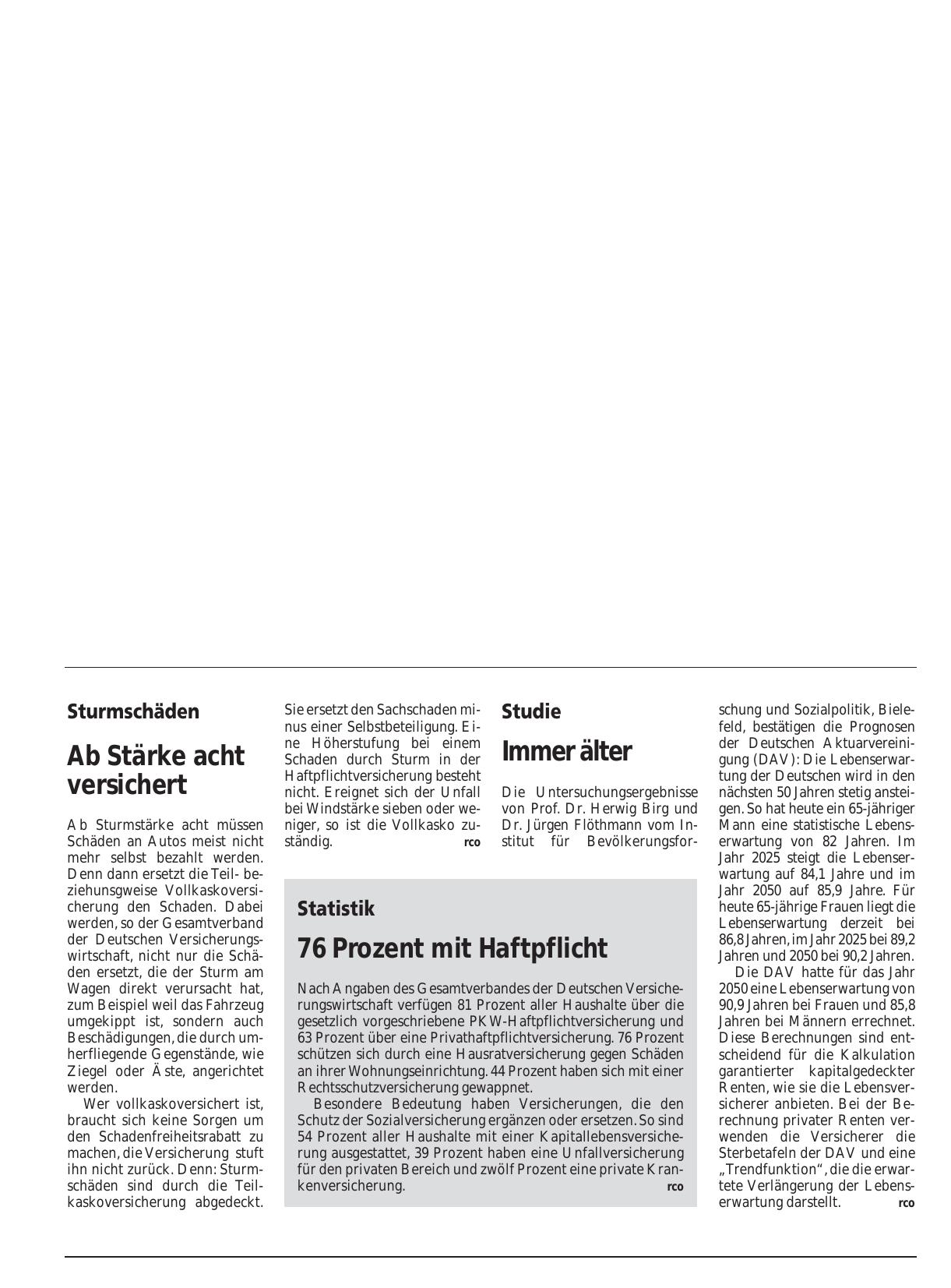 Vorschauseite 1: Statistik: 76 Prozent mit Haftpflicht