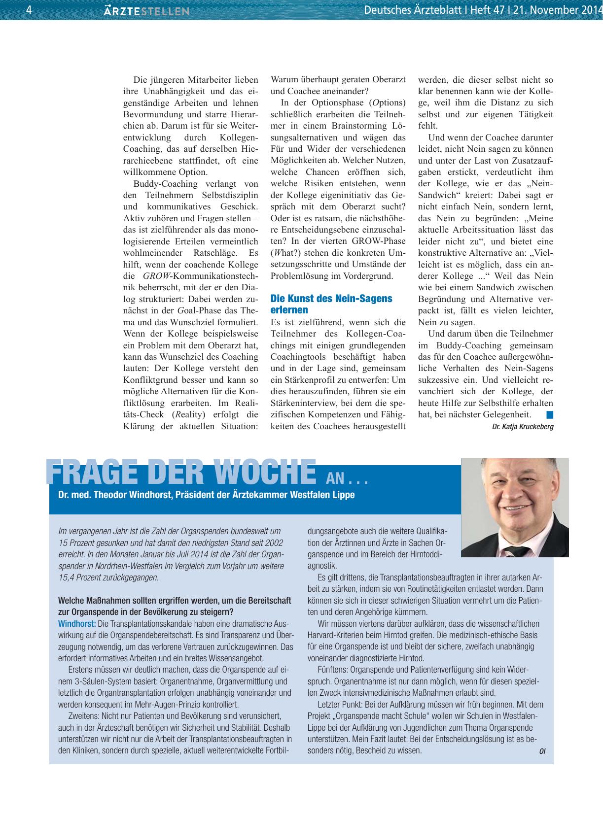 Vorschauseite 1: Frage der Woche an. .. Dr. med. Theodor Windhorst, Präsident der Ärztekammer Westfalen Lippe