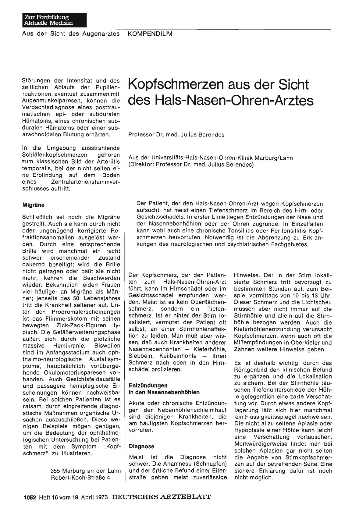 Vorschauseite 1: Kopfschmerzen aus der Sicht des Hals-Nasen-Ohren-Arztes