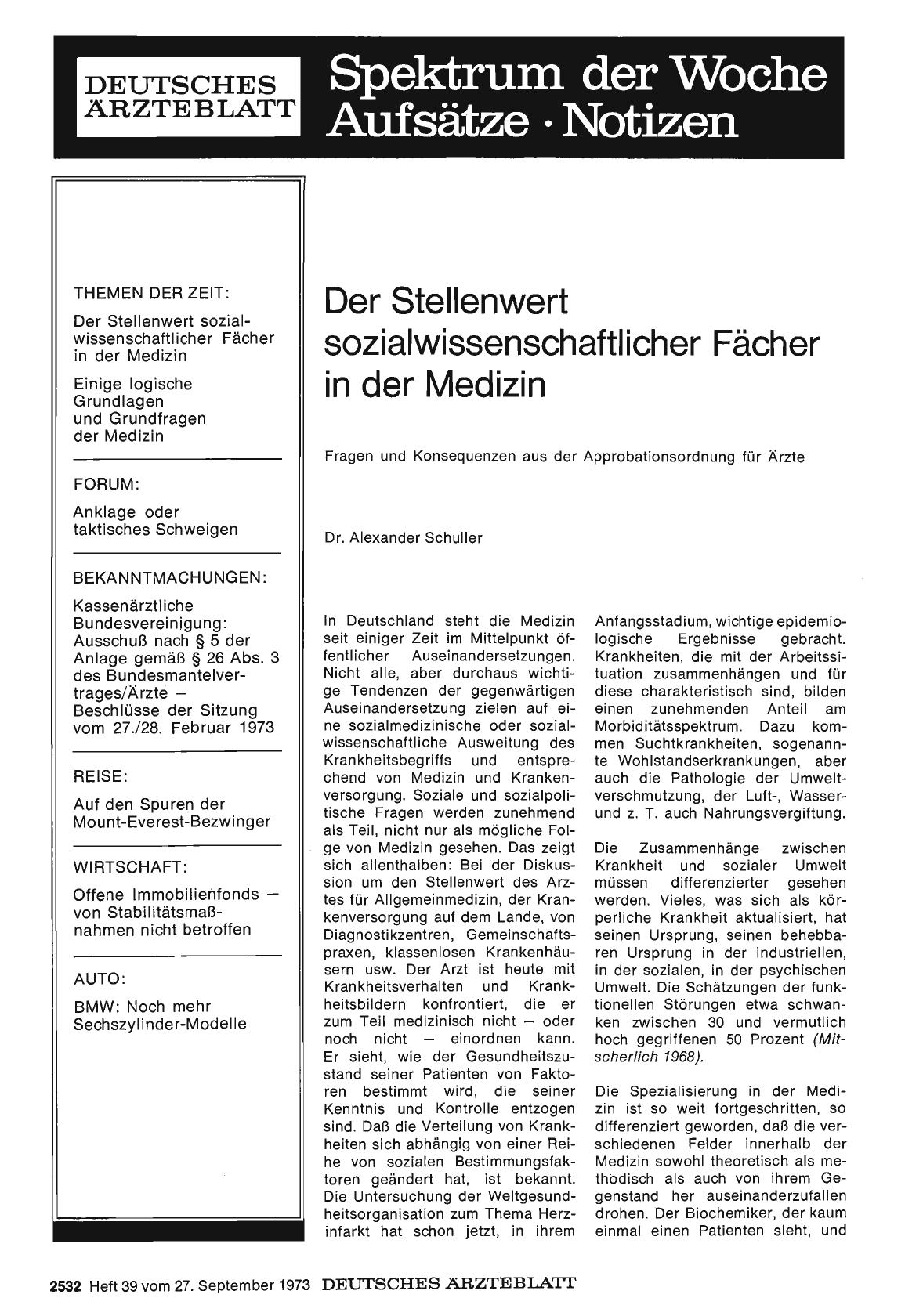 Vorschauseite 1: Der Stellenwert sozialwissenschaftlicher Fächer in der Medizin