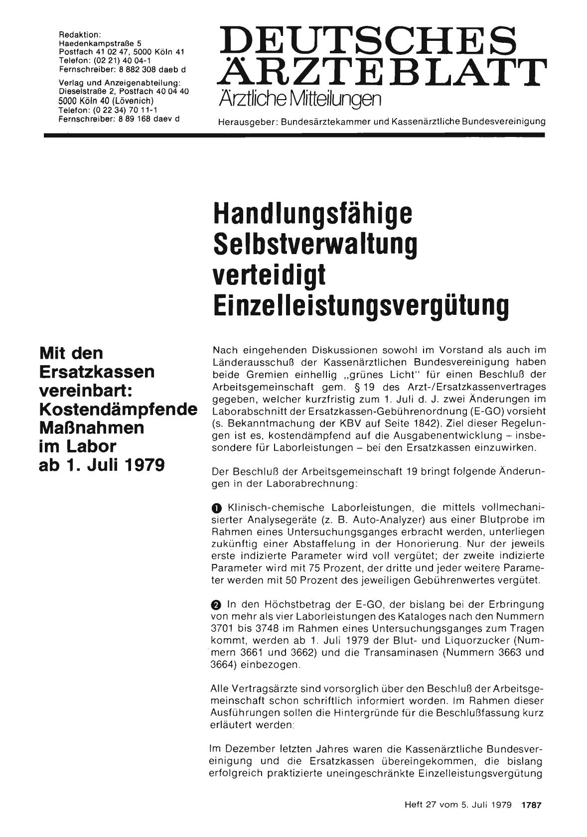Vorschauseite 1: Handlungsfähige Selbstverwaltung verteidigt Einzelleistungsvergütung