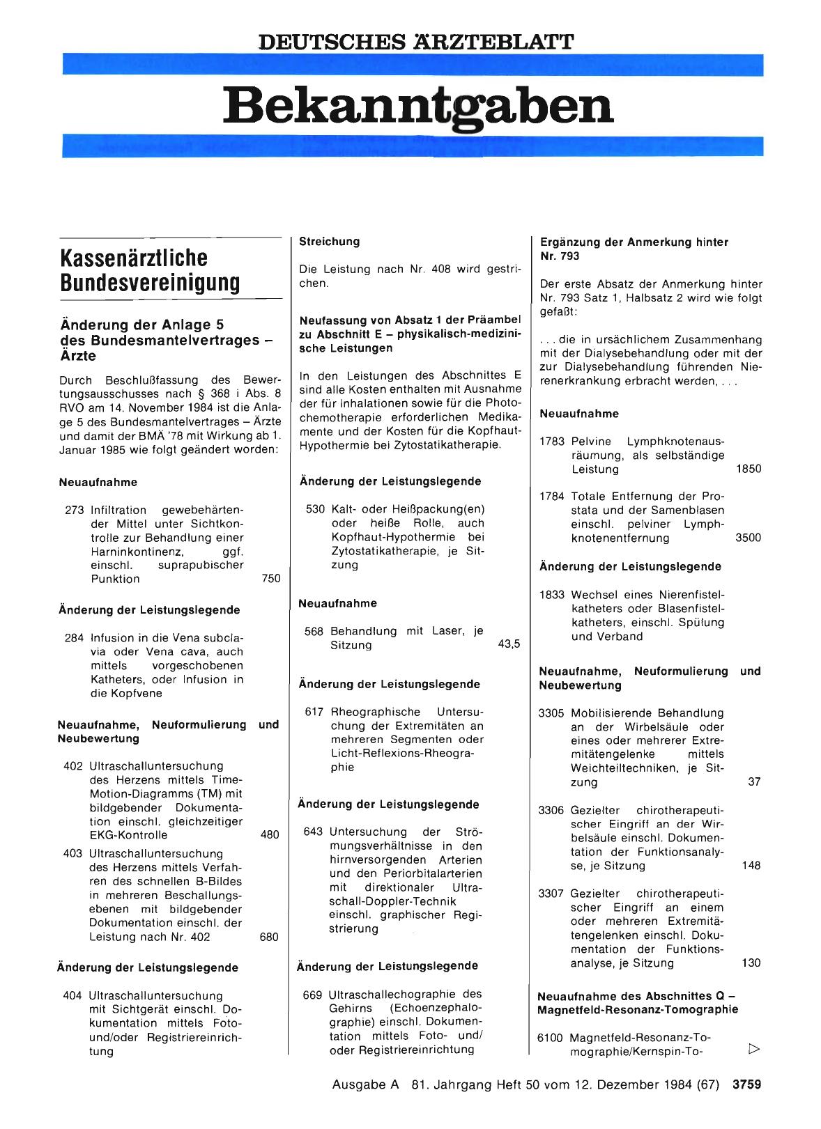Vorschauseite 1: Änderung der Anlage 5 des Bundesmantelvertrages — Ärzte
