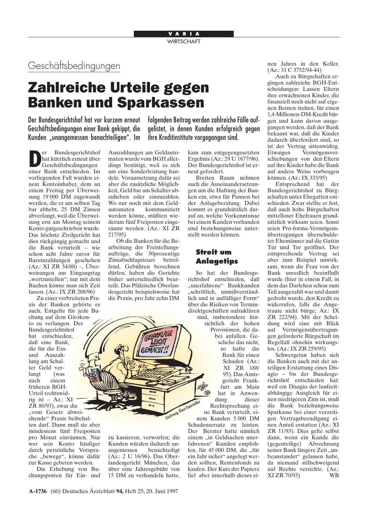 Vorschauseite 1: Geschäftsbedingungen: Zahlreiche Urteile gegen Banken und Sparkassen
