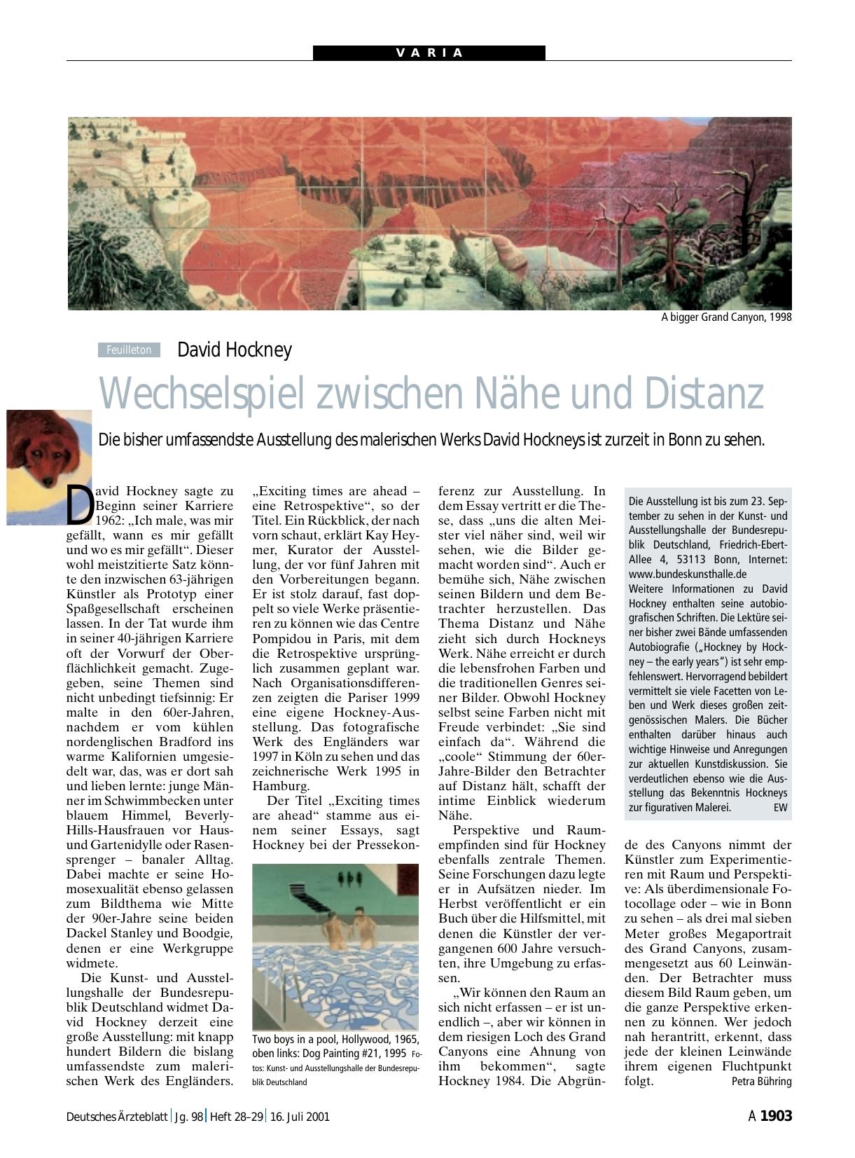 Vorschauseite 1: David Hockney: Wechselspiel zwischen Nähe und Distanz