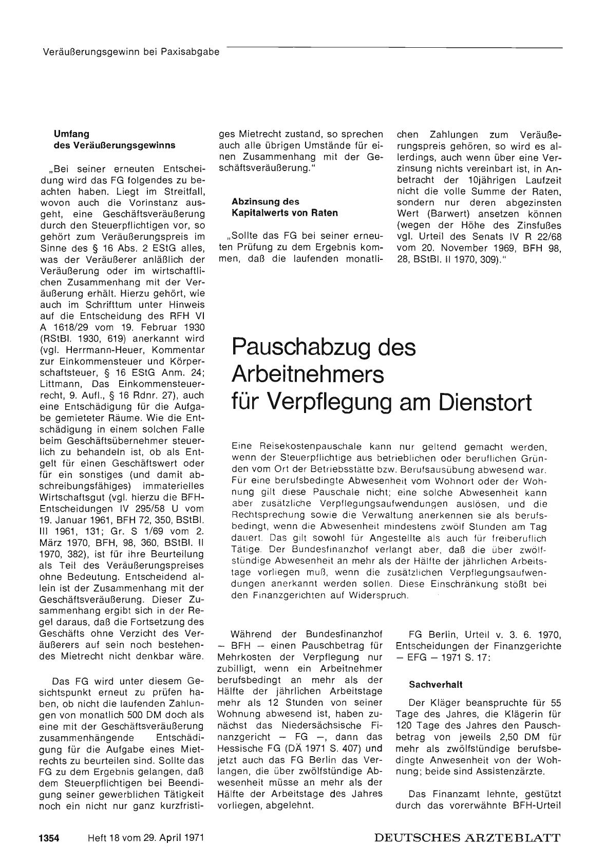 Vorschauseite 1: Pauschabzug des Arbeitnehmers für Verpflegung am Dienstort