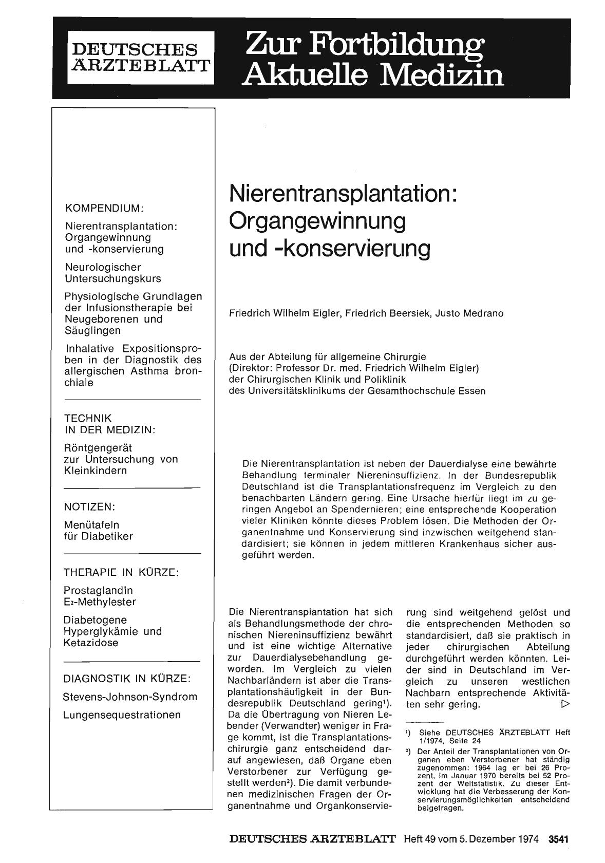 Vorschauseite 1: Nierentransplantation: Organgewinnung und -konservierung