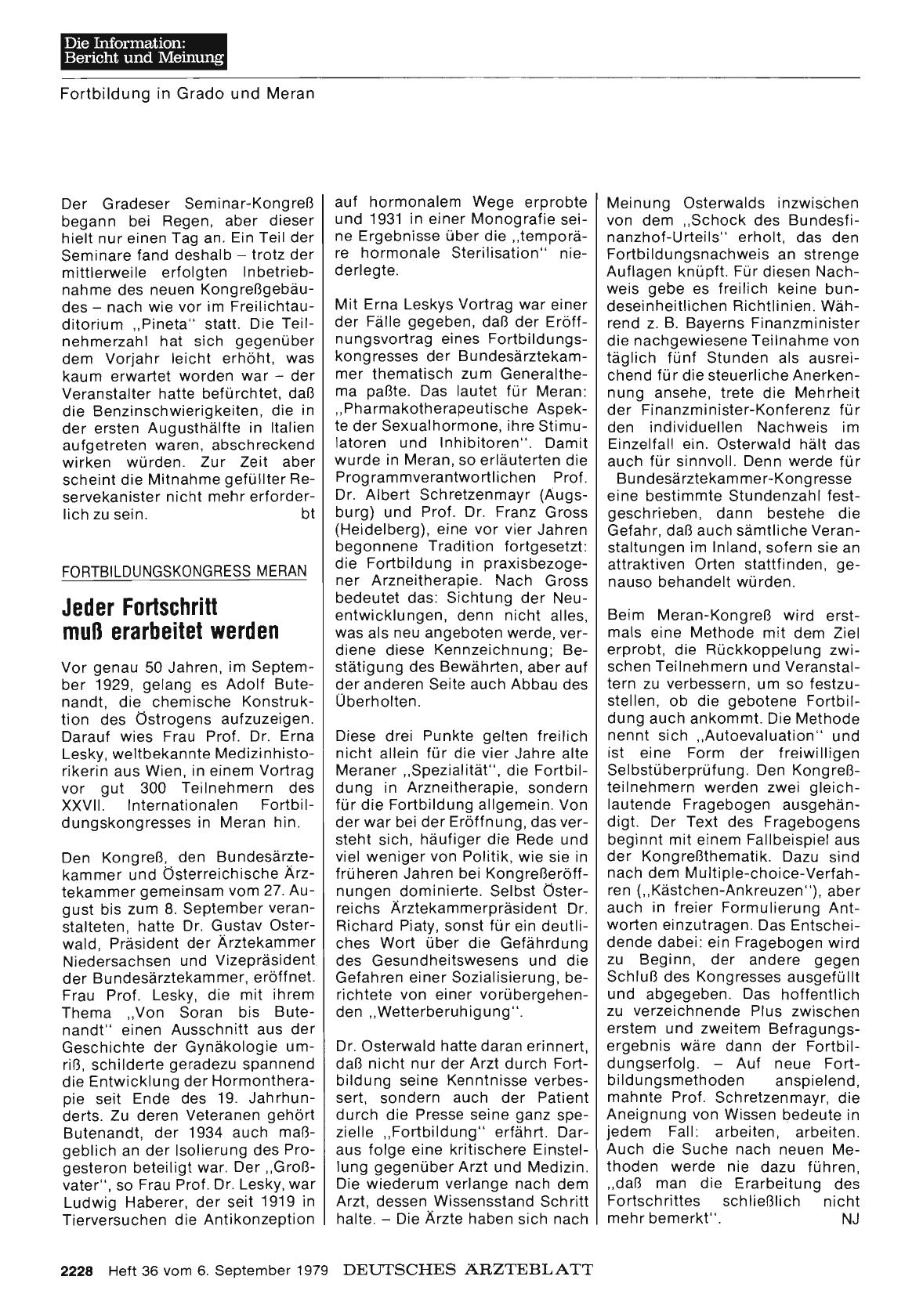 Vorschauseite 1: FORTBILDUNGSKONGRESS MERAN: Jeder Fortschritt muß erarbeitet werden