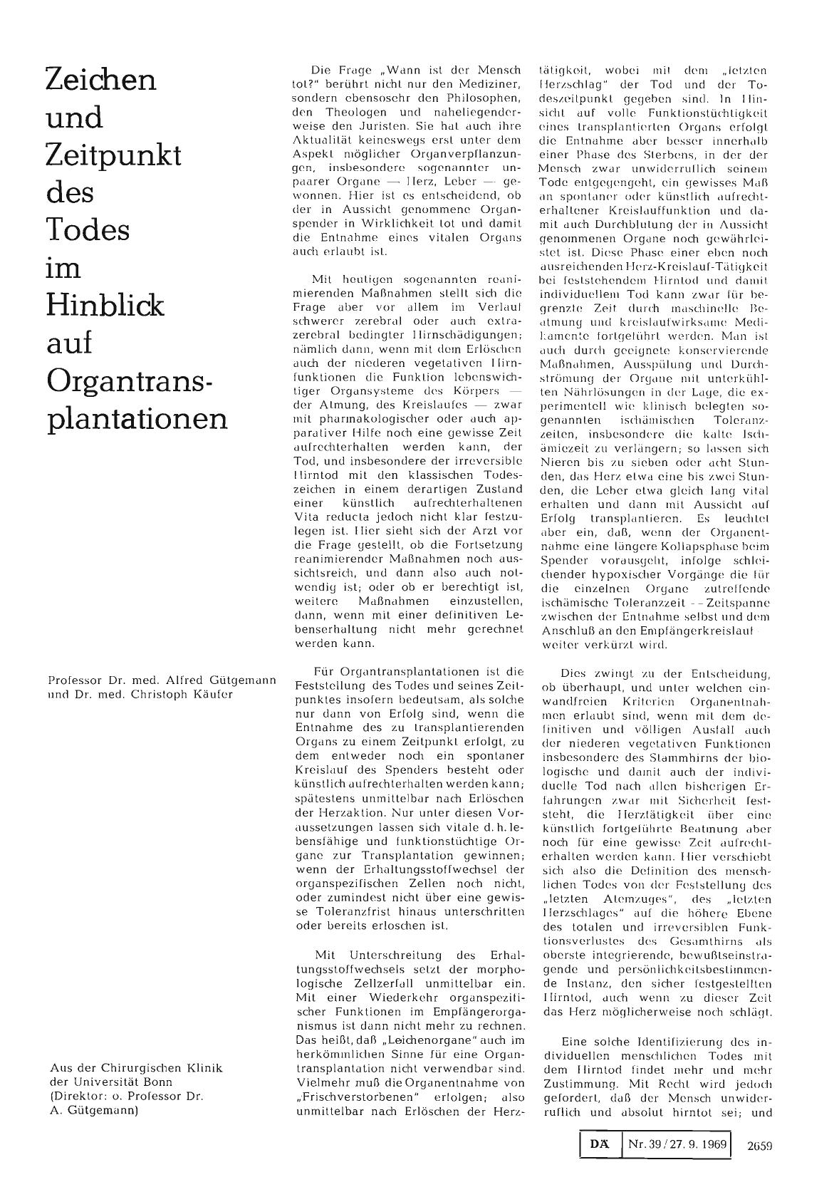 Vorschauseite 1: Zeichen und Zeitpunkt des Todes im Hinblick auf Organtransplantationen