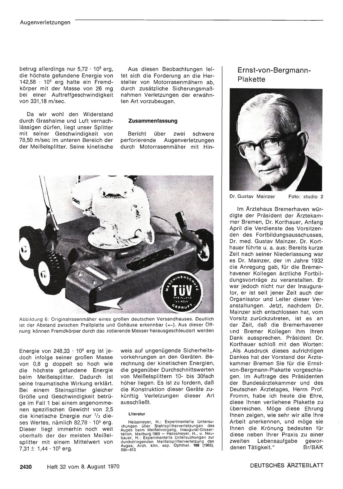 Vorschauseite 1: Ernst-von-Bergmann-Plakette für Dr. Gustav Mainzer