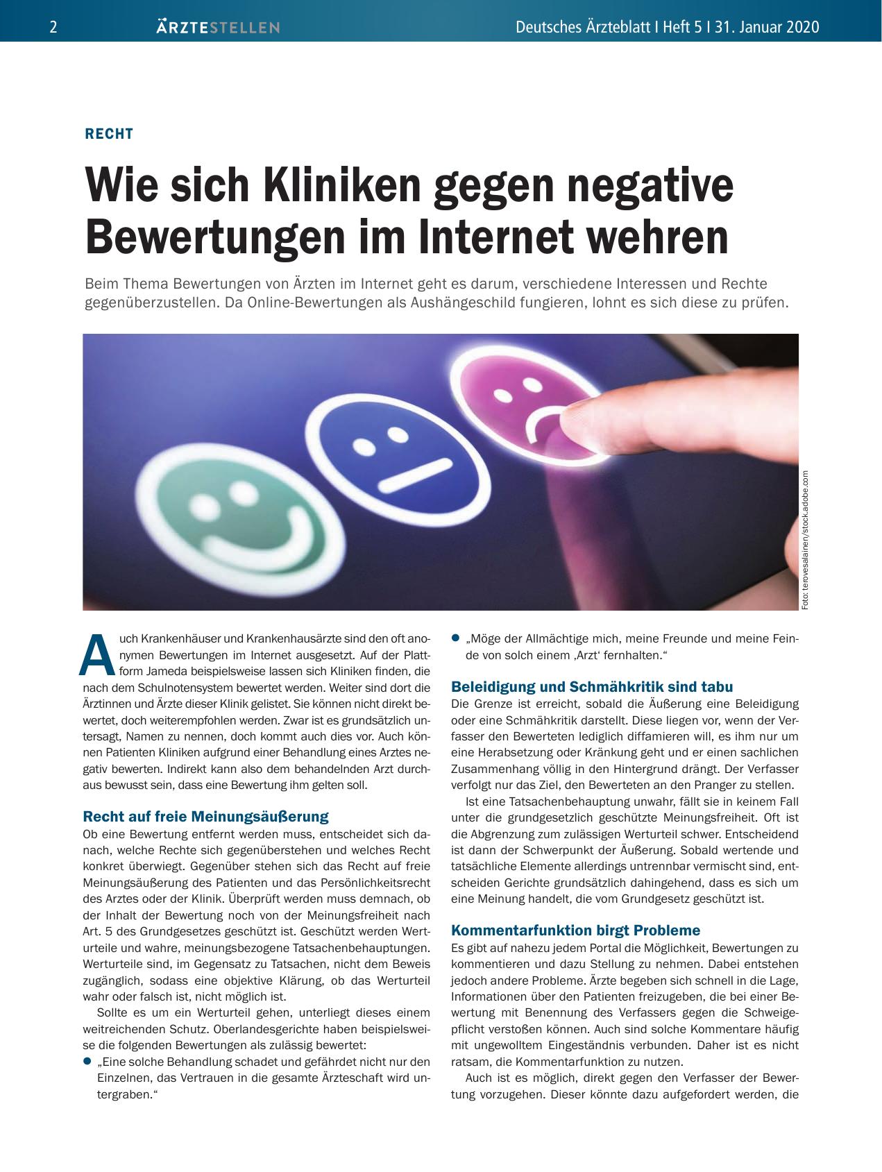 Vorschauseite 1: Recht: Wie sich Kliniken gegen negative Bewertungen im Internet wehren