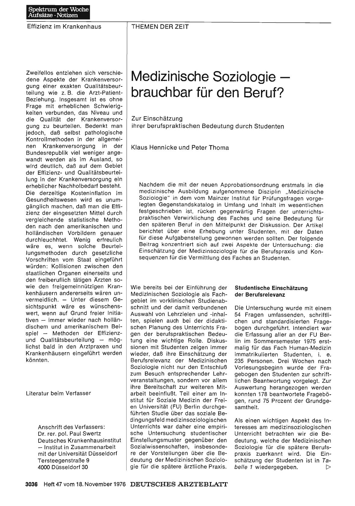 Vorschauseite 1: Medizinische Soziologie - brauchbar für den Beruf? : Zur Einschätzung ihrer berufspraktischen Bedeutung durch Studenten