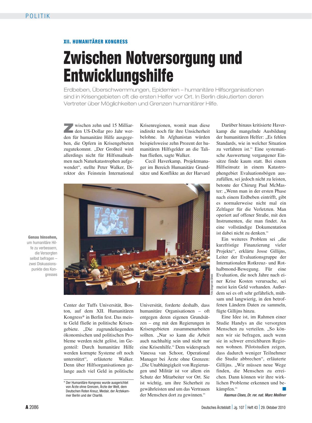 Vorschauseite 1: XII. Humanitärer Kongress: Zwischen Notversorgung und Entwicklungshilfe