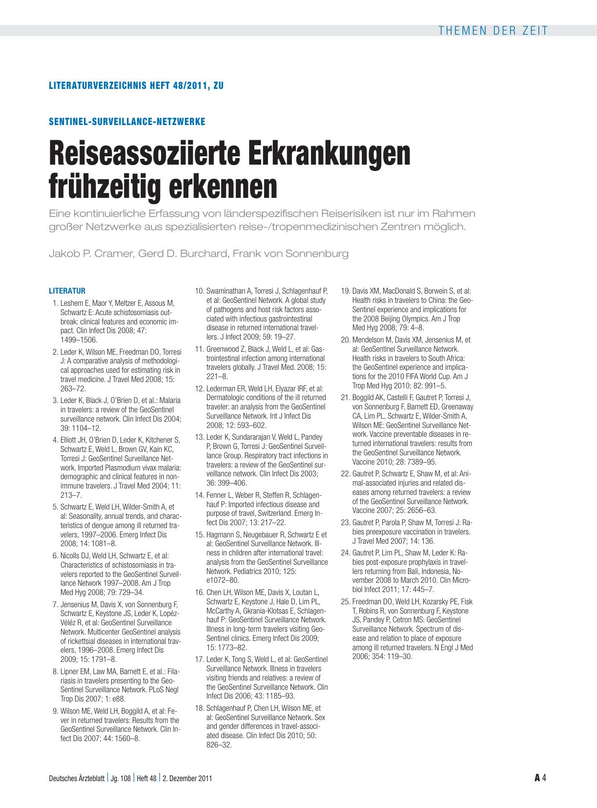 Vorschauseite 4: Sentinel-Surveillance-Netzwerke: Reiseassoziierte Erkrankungen frühzeitig erkennen