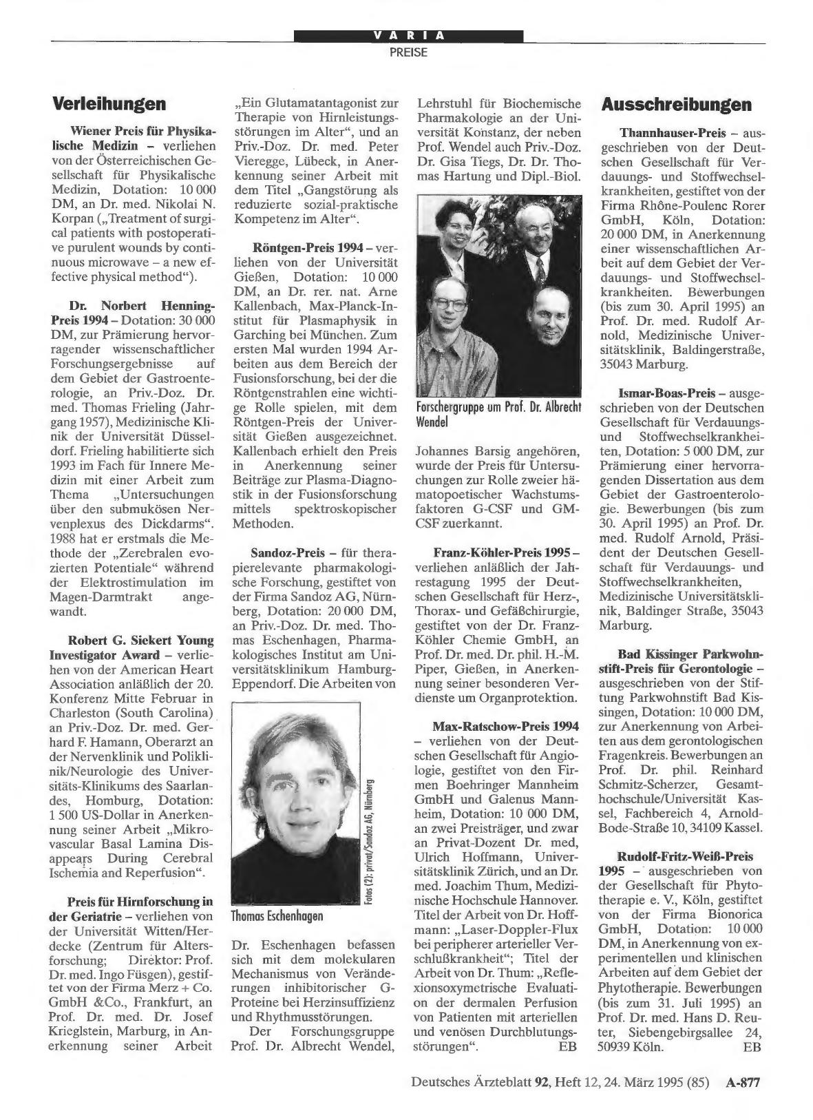 Vorschauseite 1: Verleihungen