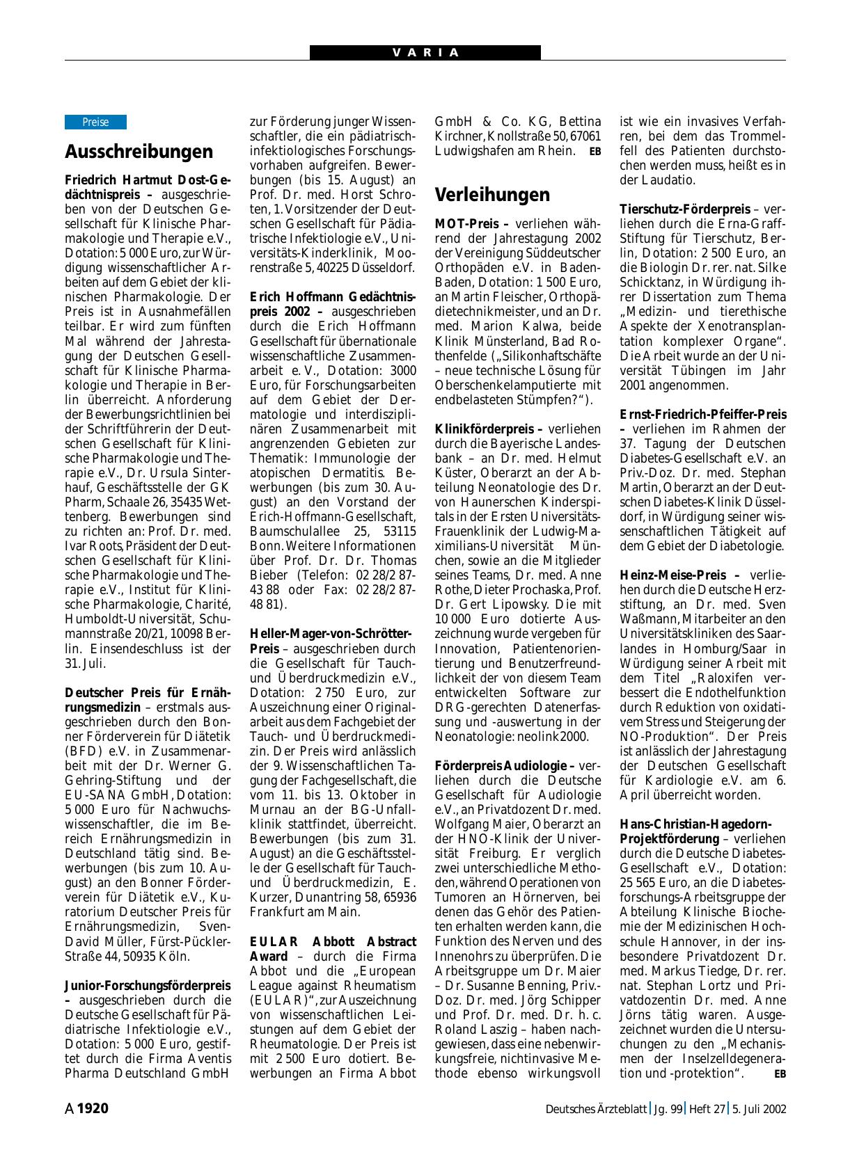 Vorschauseite 1: Verleihungen