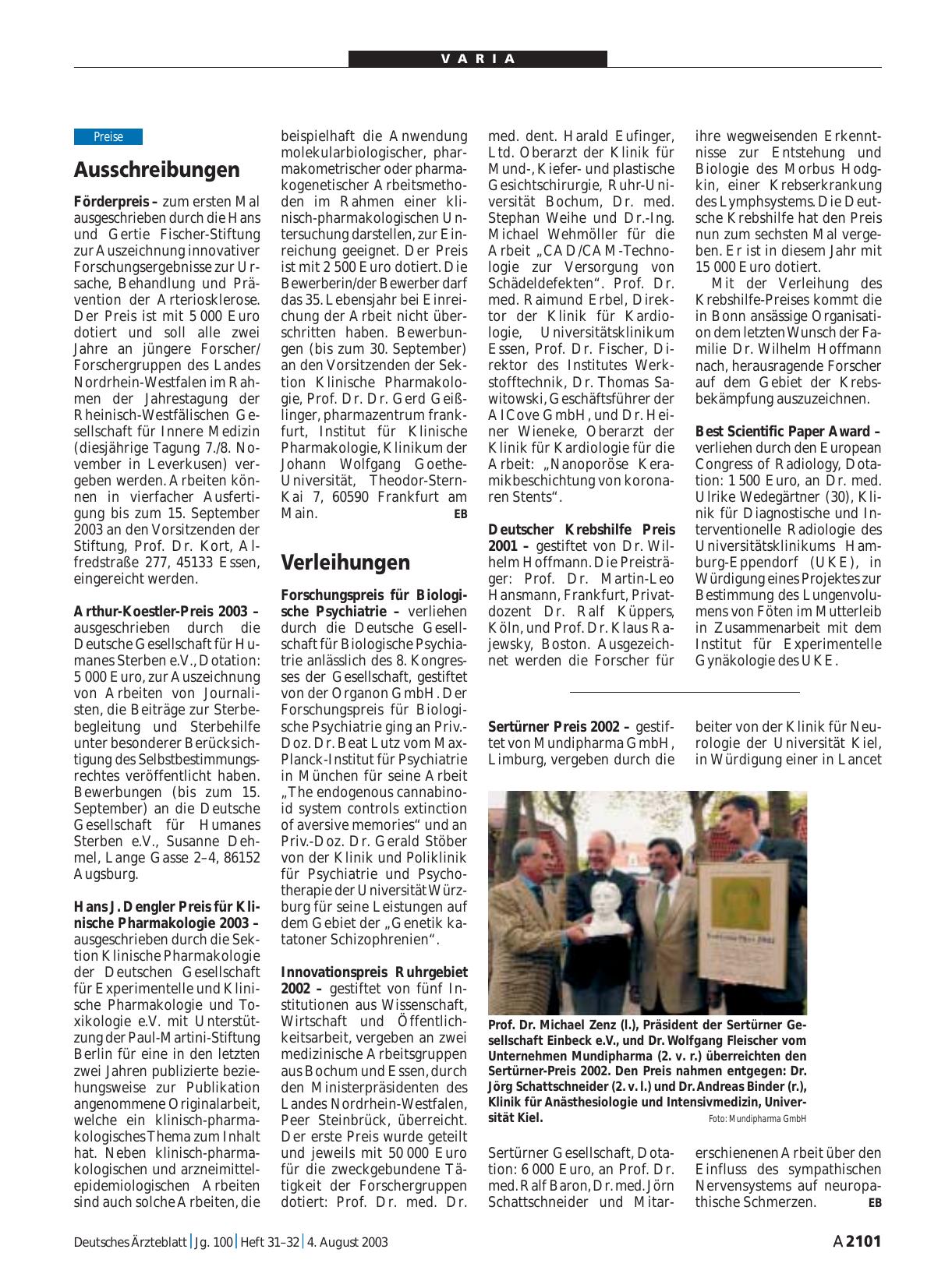 Vorschauseite 1: Sertürner Preis 2002