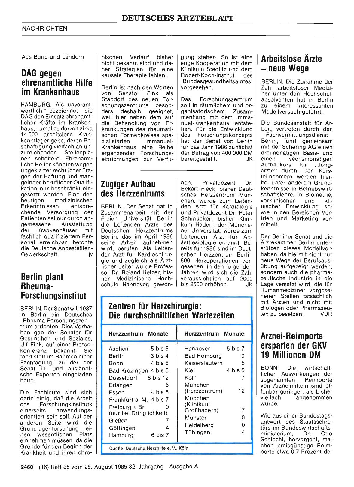 Vorschauseite 1: Berlin plant Rheuma-Forschungsinstitut