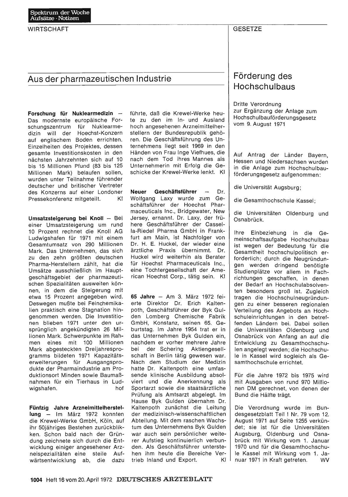 Vorschauseite 1: Aus der pharmazeutischen Industrie